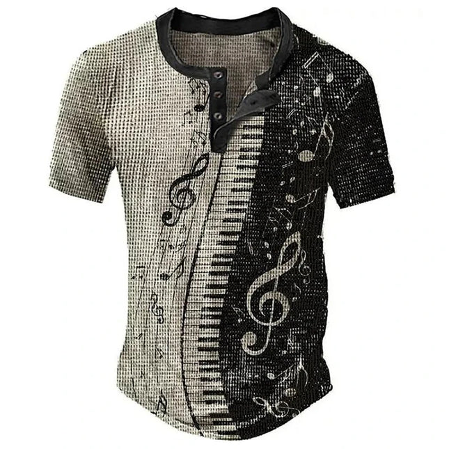 Summer 3D Printed Men's T Shirt Waffle Patchwork Textured T Shirt Cool Breathable Short Sleeve Vintage Casual Oversized Top