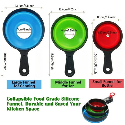 3Pcs/set Funnels Wide/ Thin Mouth Foldable Kitchen Funnels Set Jam Filling Bottles Oil Funnel Kitchen Gadget