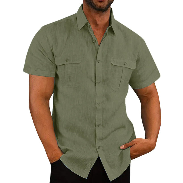 Cotton Linen Hot Sale Men Short-Sleeved Shirts Summer Solid Color Comfort Collar Casual Beach Style Plus SizeMale Shirts M-4XL