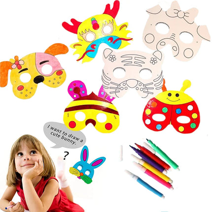 DIY Kids Color Cartoon Animal Painting 8 Pcs Mask Kindergarten Graffiti Art Craft Toys Children Creative Painting Toys Gift