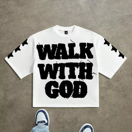 Walk with God Faith Quote Oversized T Shirt Men Women Christian Religious Graphic Short Sleeve Crew Neck Streetwear Tops 2026