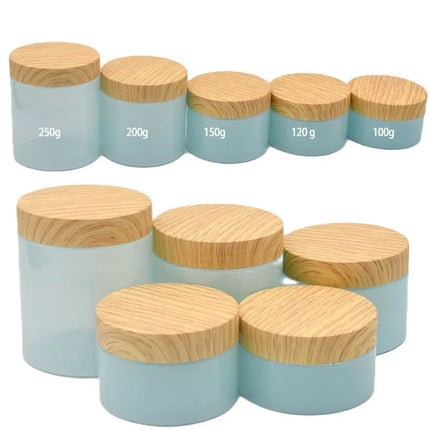 25pcs/lot Empty 100-250g Eye/Face Cream Jar Facial Mask Plastic Makeup Container Lotion Cosmetic Bottle With Imitation Wood Lid