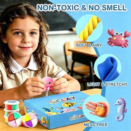 Air Dry Clay Kit, 12 Ocean Animal Molds, full DIY tools & tutorials, soft non-sticky clay, creative kids gift for Children’s Day