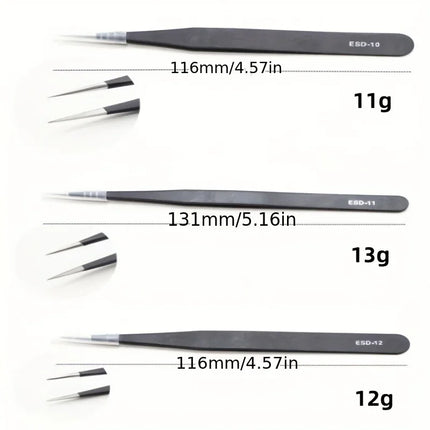 Precision ESD anti-static tweezers set -6-pc durable stainless steel tool for electronic repair and process modeling, bending&St
