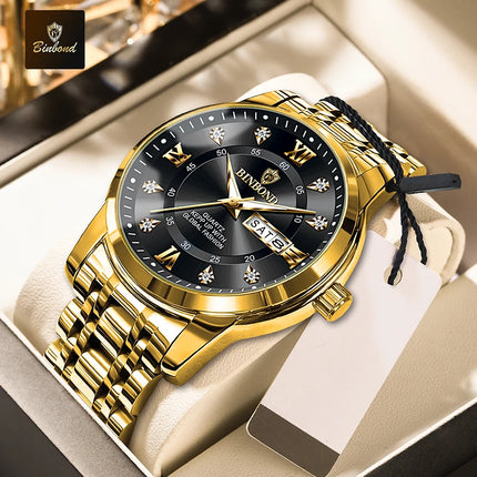 BINBOND Stainless Steel Quartz Wristwatch Top Brand Luxury Clock 3ATM Waterproof Business Men Watches Men Gifts Relojes