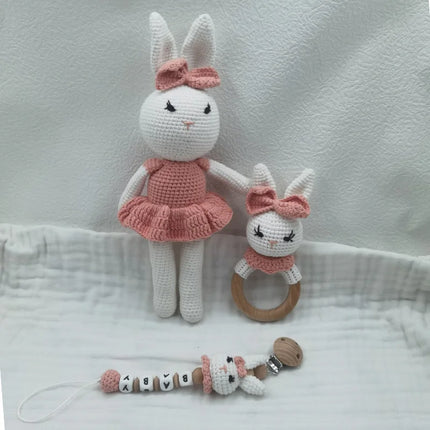 Newborn Mobile Gym Educational Ring Teething Toy Baby Cotton Baby Wooden Ring Rattle Crochet Wool Toy Customize Pacifier Chain