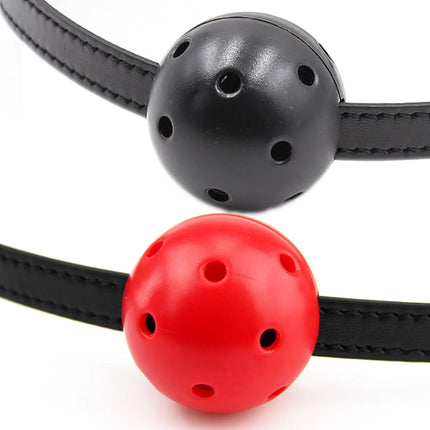 Hollow  Breathable Ball Mouth Gag Oral Fixation PU Leather mouth stuffed Adult Games For Couples Flirting Sex Products Toys