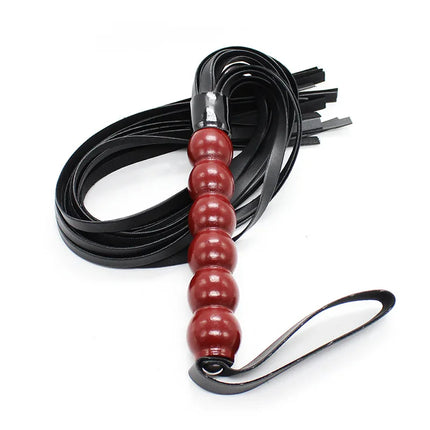 Red Beaded Handle Leather Flogger BDSM Bondage Whip Spanking Paddle Slave Role Play Gear Adult Sex Toy for Women Men Couples