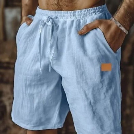 New Summer Men's Cotton Linen Shorts Comfortable Loose Fit Elastic Drawstring Waist Casual Beach Shorts Breathable