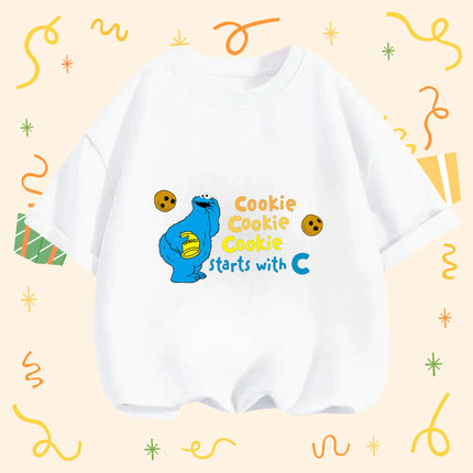 2026 Summer Cute Kawaii Sesame Street Crew Neck Tshirt 3-14Y Kids Boys Girls Cartoon Street Hot Fashion Outdoor Casual