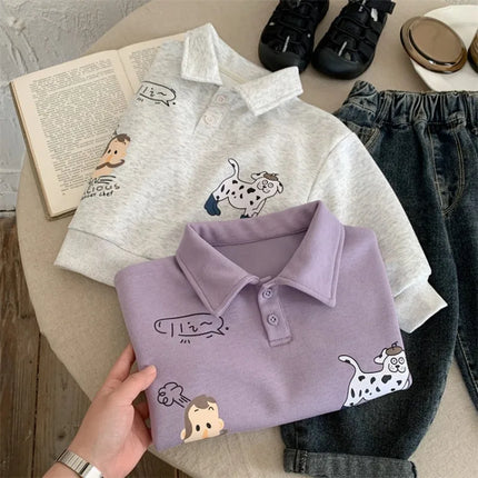 Kids Polo Shirts 2026 Spring Autumn New Sweater for Boys Cartoon Children Polo Shirt Toddler Tops Baby Sweatshirts Clothing