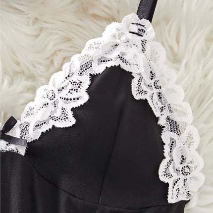 Night Sets Adult Micro Dress V Neck Babydoll Women's Pajamas Sexy Costume Lace Nightgowns Sexi Sleepdress Underwear Thongs Suit