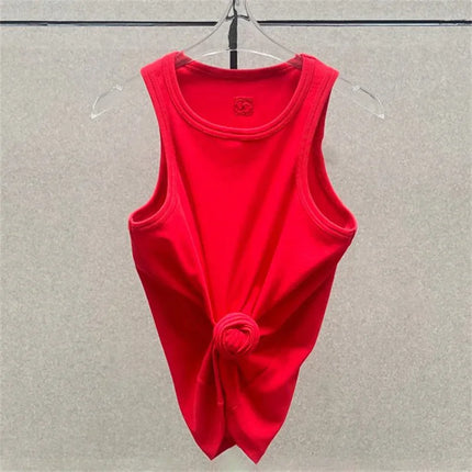 Women's t-shirts New twisted flower knotted sleeveless top for summer 2025 Elastic slim pure cotton women's vest corset crop top