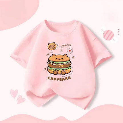 Capybara Hamburg Capybara Boys and Girls Elementary School Short-Sleeved T-shirt Casual Bottom Top