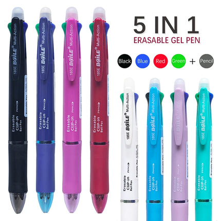 Creative 5 In 1 Erasable Gel Pen 0.7mm Blue Black Red Green Magic Refills 0.5mm Mechanical Pencil Writing Painting Stationery