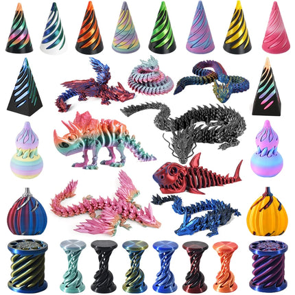 3D Printing Pyramid Dragon Fidget Toys Cone Passthrough Sculpture Spiral Antistress Animal Model Stress Relief Decompression Toy