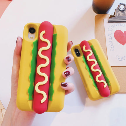Cute 3D Hot Dog Silicone Phone Cover For iPhone Series 17 16 15 14 Soft Anti-drop Food Shape Protective Case Food Style Cover