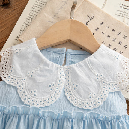 Baby Girl Clothes Summer Cotton Solid Color Lapel Sleeveless Baby Girl Dresses Cute Girls Beach Dresses