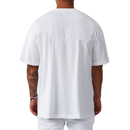 Oversize Loose Short Sleeve Sport T-Shirts Dropped Shoulders Gym Fitness Bodybuilding Shirt Mesh Breathable Quick Dry Men's Tees