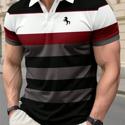 2026 Summer New Arrival Men's Polo Shirt Casual Stylish Comfortable and Breathable Short-Sleeve Top with 3D Striped Print Design