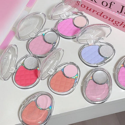 Whitening Shine Duo Blush Palette Velvet Mist Blusher Highlighter Palette Matte & Pearlescent Glitter Cheek Contour Shadow