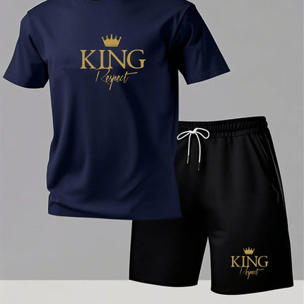 Men's Summer Casual Sportswear Round Neck Short Sleeved T-shirt Shorts 2-piece Set Men's Short Sleeved T-shirt and Shorts Set