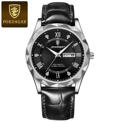 POEDAGAR Original Luxury Men's Watch Waterproof Luminous Date Week Sports Men's Watches Classic Business Quartz Leather Men Watch