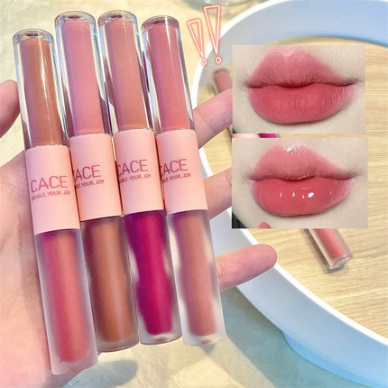 Double-Headed Lip Gloss Waterproof Moisturizing Long-Lasting Mist Matte Velvet Mirror Lip Gloss Cosmetics