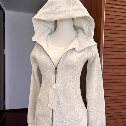 Slim Fit Yoga Sweatirt Jaet Women's Sle Autumn Winter Hooded Sportswear Cardigan Waist Cinched Long Sve Zipper