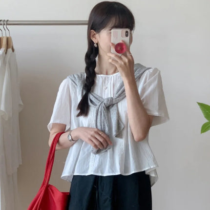 Sweet Sle Lace Trim Blouse Women's Spring Summer Fre Youthful Doll irt Gathered Paneling Romantic Forest Girl Gentle