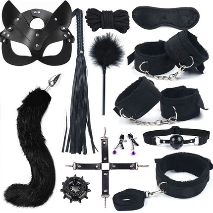 BDSM SexLove Set Kits Adults Sex Toys for Women Men Handcuffs Nipple Clamps Whip Spanking Sex Metal Anal Plug Vibrator Butt