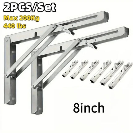2PCS Heavy Duty Folding Shelf Brackets, Metal Triangle Wall Mounted Collapsible Angle Bracket for Table, Workbench, Desk