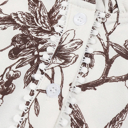 Spring/Summer 2026 Collection Elegant Printed V-Neck Puff-Sleeve Shirt Featuring Button Details Casual and Versatile