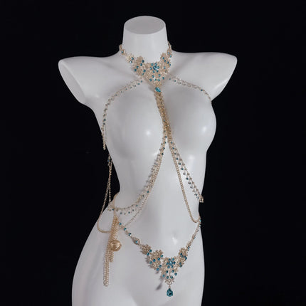Sexy Sapphire Collar Body Chain Multiple Styles of Nipple Clamps Chest Restraint Fetish Female Accessories SM Anal Self-Pleasure