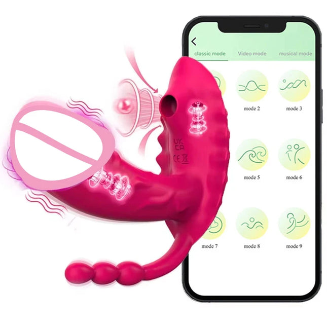 3-in-1 Thrusting Wearable Sucking Dildo Vibrators for Women, APP Control Panties Vagina Stimulator, 9 Modes Vibrators Sex Toys 18+