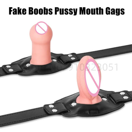 Realistic Pussy/Breast Gag Restraint Sex Toys For Adults Couple Erotic Game Adjustable Strap Bondage BDSM Oral Masturbation Plug