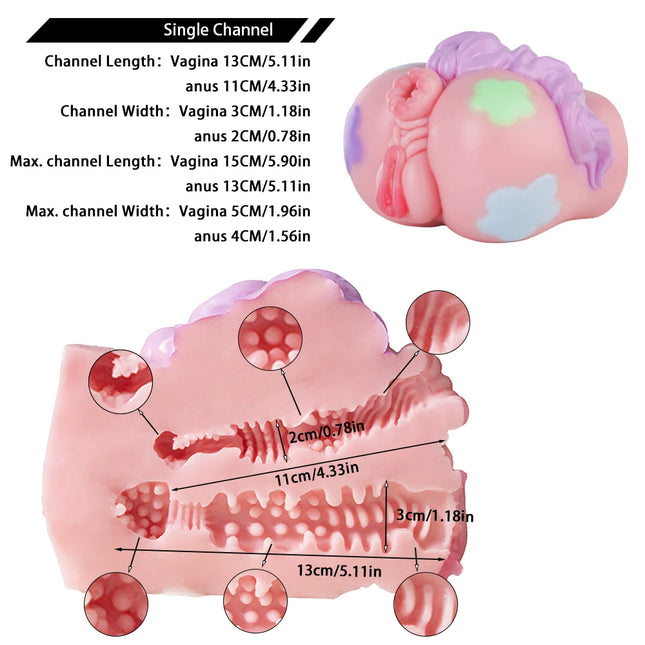 SHAZ Macaron Color Pony Horse Silicone Male Masturbator, 3D Realistic Vagina Two Channel Design, Penis Pleasure Sex toys for Men