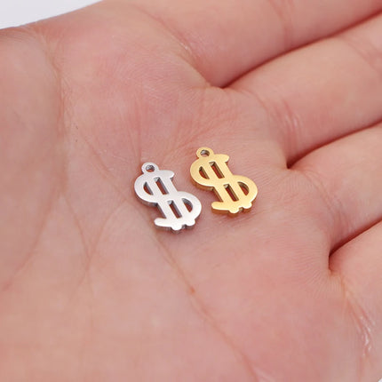 10pcs/lot 6*12mm Mirror Polished Stainless Steel $ Dollar Symbol Charm Pendant for DIY Earring Bracelet Necklace Gift