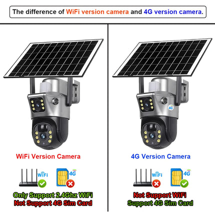 4G / WiFi Solar Camera Dual Lenses Outdoor 8MP 4K Low Power Battery IP Camera PIR Night Vision V380 Pro CCTV Security Protection
