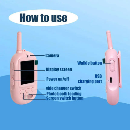 Children's Walkie-Talkie and Camera 2-in-1 Toy, High-Definition Photo and Video Recording, Parent-Child Outdoor Communication   Portable USB Charging Educational Toys