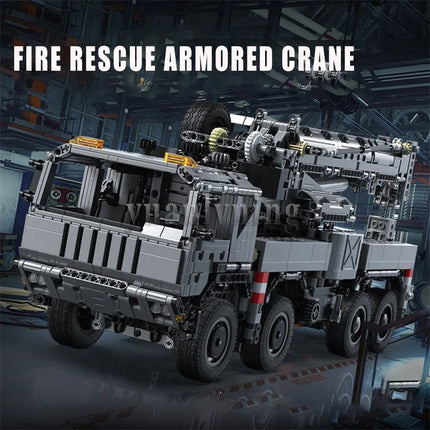 2686PCS MOC Remote Control Military Crane Truck Building Blocks Fire Rescue Armored Crane DIY Toy Gift for Children