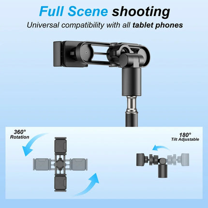 Dual Phone Tripod Stand 1.6M Adjustable with Clip for Live Video Recording Portable Floor Holder Support 2 Phone Simultaneously
