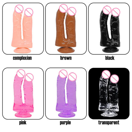 Realistic Double Ended Dildo Sex Toy for Women or Couples Dual Sided Headed Penetration Dong Device with Simulated Penile Sucker