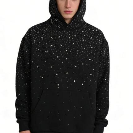 Rhinestone Studded Oversized Hoodie Women & Men Sparkle Starry Print Pullover Fall Winter Y2K Streetwear Punk Aesthetic