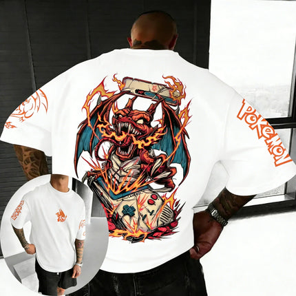 Pokemon  Game Charizard Co Branded Cotton T-shirt Summer New Men's and Women's Loose Casual Hip-hop Trend Short Sleeved Top