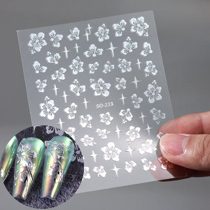 Hibiscus Flower 3D Nail Stickers Cherry Blossom Floral White Florals Petal Nail Art Decals Sliders Manicure Nail Tips Decor