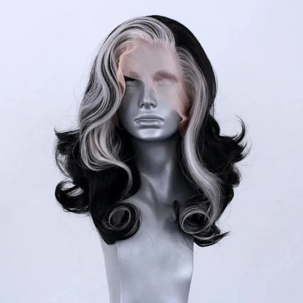 Black And White Highlight Wig 13x4 HD Short Body Wave Lace Front Wig Synthetic Pre Plucked Glueless Daily Wear On Clearance Sale