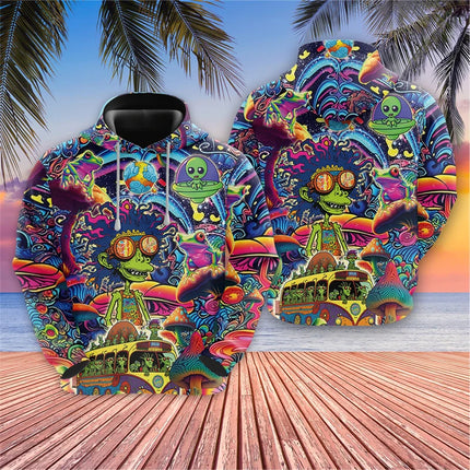 Harajuku Fashion Alien Graphic Sweatshirts Trippy Mushroom Y2k Hoodies For Men Clothes Cartoon Boy Pullovers Hip Hop UFO Hoody