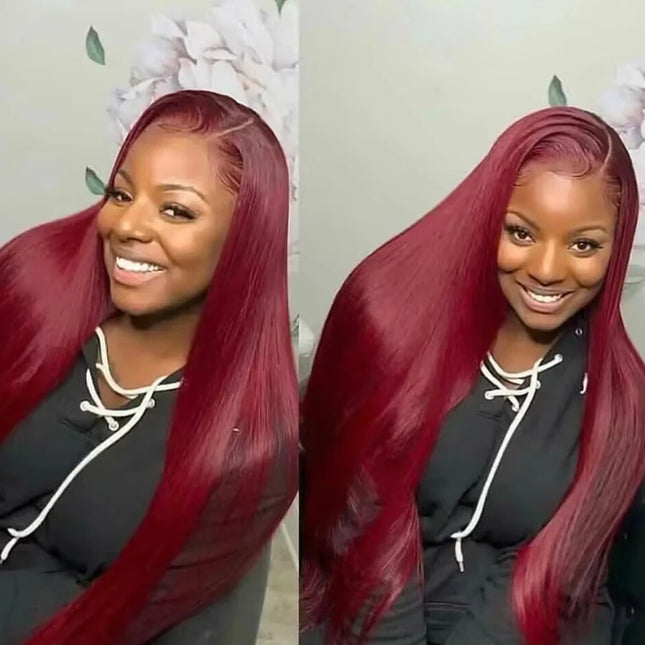 Burgundy 13x4 HD Lace Frontal Human Hair Wig Straight Red 13x6 Lace Front Human Hair Wigs 99J Colored 200% Human Hair Wig
