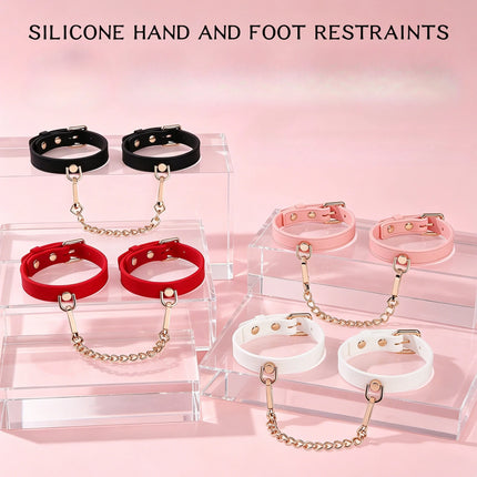 Soft Silicone Handcuffs Ankle Cuffs Set Gold Chain BDSM Bondage Restraints Slave Role Play Adult Sex Toy for Women Men Couples